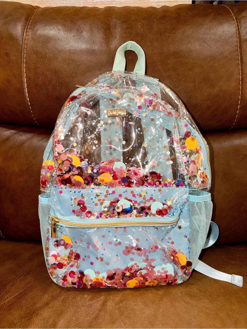 Packed Party Light Blue Sequin Confetti Clear Kids Backpack